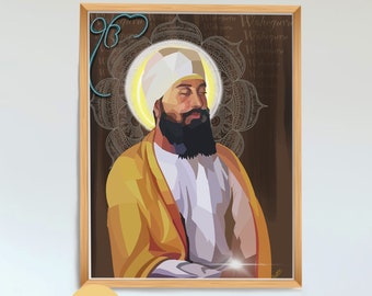 Guru Teg Bahadur Singh ji Sikh Art Illustration Print I Sikh God Wall Art Poster I Punjabi Sikh Religious Home Wall Décor I Sikhism Painting