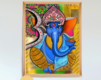 Ganpati Om Painting I Hindu spiritual art I Indian wall décor I Contemporary abstract wall art I Religious God  Ganesha Wall Art Decor