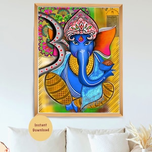 Ganpati Om Peinture I Art spirituel hindou I Décoration murale indienne I Art mural abstrait contemporain I Dieu religieux Ganesha Wall Art Decor