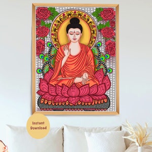 Colorful Buddha Lotus Wall Art Print I Study Living Room Home Decoration Religion Painting I Buddism Zen Art Poster I Yoga Studio Meditation