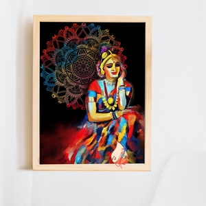 Kathak danseres van India Art Print I Bharatnatyam Odissi Dance Art I Indian Home Decor I Dance Wall Art I Etnisch Decor I Mandala Zen kunst