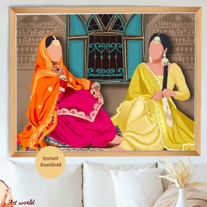 Quarantine Queen Punjabi Women Illustration Art Print  I Nanaan Bhabhi ( Sisterinlaws )  I Punjabi Culture Sikh Women Art Decor I Boho Decor