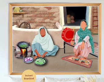 Bebe Di Haath Di Roti ( Grandma Cooking Food ) I Grandma Mom Poster Print Gifts I Punjab Village Art I Sikh Home Illustration I SikhArt
