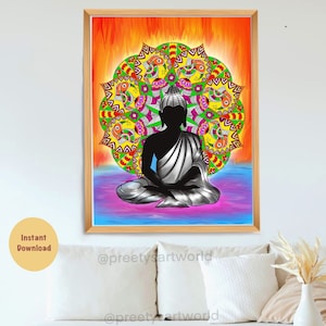 Buddha Meditating Mandala Art illustration  I Yoga Zen décor I I Buddhist  Spiritual Wall Décor I Home Décor I Buddha Silhouette Art