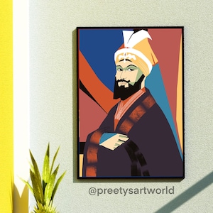 Bold Colorful Abstract Guru Gobind Singh  ji Contemporary Sikh Art Illustration Print I Contemporary Home Decor Modern Wall Decor Punjabi