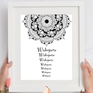 Waheguru Mandala Black & White Sikh Wall Art Printable Poster I Punjabi Sikhi Home Décor I Punjabi Religious Gift I Minimalist Home Wall Art