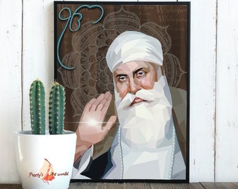Guru Nanak Dev ji Sikh Art Illustration Print I Sikh God Wall Art Poster I Punjabi Sikh Religious Home Wall Décor I BABA NANAK I Sikhism