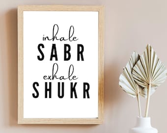Inhale Sabr Exhale Shukr Art Poster I Calligraphy Quotes Wall Art I Modern Black Minimalist I Motivational Punjabi Quote I Yoga Print