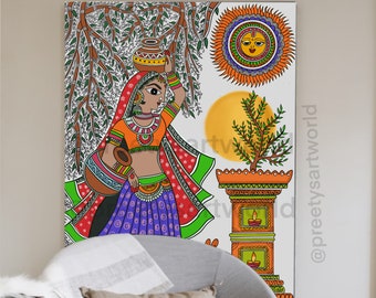 Madhubani Painting| Indian traditional folk art| Indian Painting| Madhubani ArtI  Madhubani Lady Art Print I Ethinic Women Art I Mithila Art