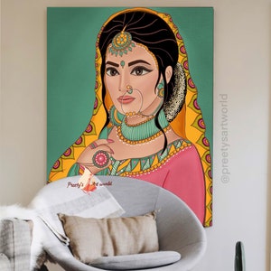 Indian Royal Lady Art Print,Printable Indian Wall Art,Indian Woman Painting,Downloadable Decor,Portrait Art Wall Pictures For Living Room