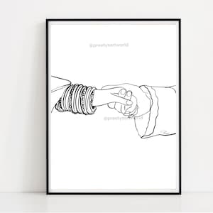 Indian Couple Holding Hands Line Art Poster , Hands Line Drawing Print , Contemporary Art Print , One line drawing , Minimalist Printable
