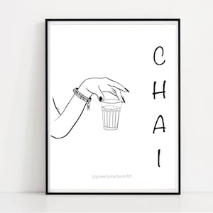 Chai Printable Art Poster Print I Women hand holding a Chai Glass Art I Chai Kitchen Decor I Minimalist Chai Sign Decor I Kitchen Wall Art
