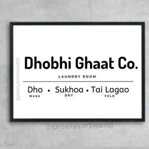 Dhobhi Ghaat Co Laundry Room Sign | Wash Dry Fold Sign | Mud Room Sign | Indian Laundry Home Decor I Bathroom Decor I Minimalist Poster