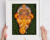 Lord Ganesha Kerala Mural Style Art Painting I  Hindu GOD Religious Spiritual Wall Art I Indian Art I Ganesh  Ethnic Traditional Decor