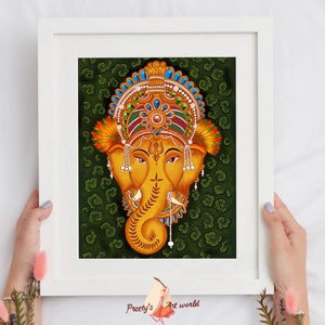 Seigneur Ganesha Kerala Mural Style Art Peinture I Hindou DIEU Religieux Spirituel Mur Art I Indien Art I Ganesh Ethnique Traditionnel Décor