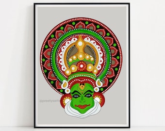 Kathakali Dancer Face Art Print I Kerala Painting I Indian Religious Home Decor Gift I Indian Classical Gift I Kerala Dance Indian Face Art