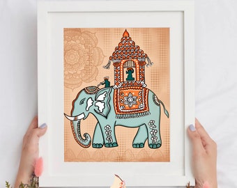 Étnico tradicional indio elefante arte popular I indio tradicional hogar decoraciónI arte de la pared para el dormitorio pintura de elefante I Madhubani Warli arte