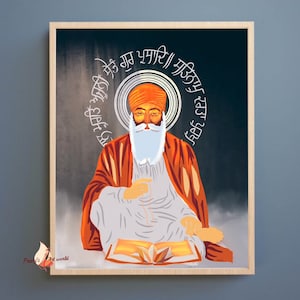 Original Handdrawn Guru Nanak Dev Ji Sikh Art Print I Sikh Religious Painting Poster I Handwritten Mool Mantar I Art Of Punjab