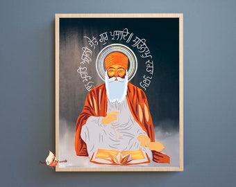 Original Handdrawn Guru Nanak Dev Ji Sikh Art Print I Sikh Religious Painting Poster I Handwritten Mool Mantar I Art Of Punjab