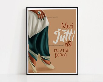 Meri Jutti Nu Vi Nai Parwah Poster Print I Punjabi Slang Words And Funny Phrases I Instant Download Printable I Punjabi Quotes Memory Decor