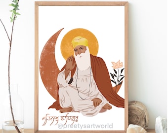 Guru Nanak Dev ji Sikh Art Illustration Print I Sikh God Wall Art Poster I Punjabi Sikh Religious Home Wall Décor I BABA NANAK I Sikhism
