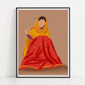 Punjabi Women Sewing Clothes Art Print I Indian Ethnic Home Décor I Traditional Indian Printable Wall Art Sikh Wall Art