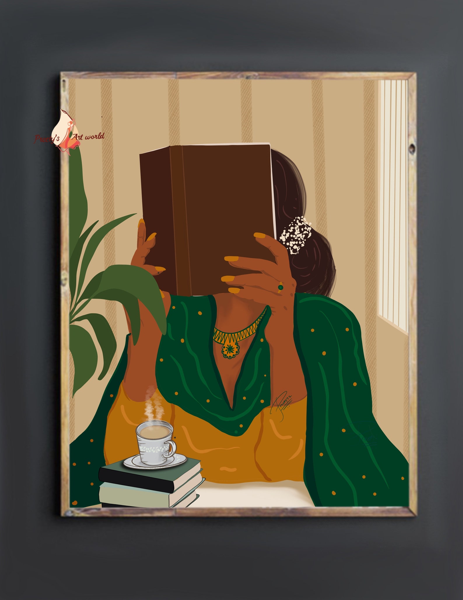 Indian Women in Yellow Suit & Green Chunni Hidden Face Reading Etsy