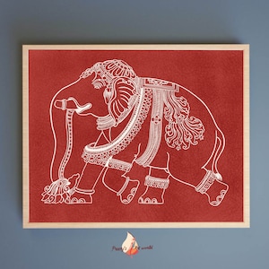Indian Kalamkari Elefant Original handgezeichnete Kunst I Tribal Folk Art Print I Wohnzimmer Dekoration I Indische Gfit Ideen