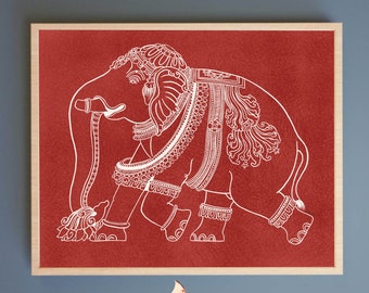 Indian Kalamkari Elephant Original Handrawn Art I Tribal Folk Art Print I  Living room  Home Decor I Indian Gfit Ideas