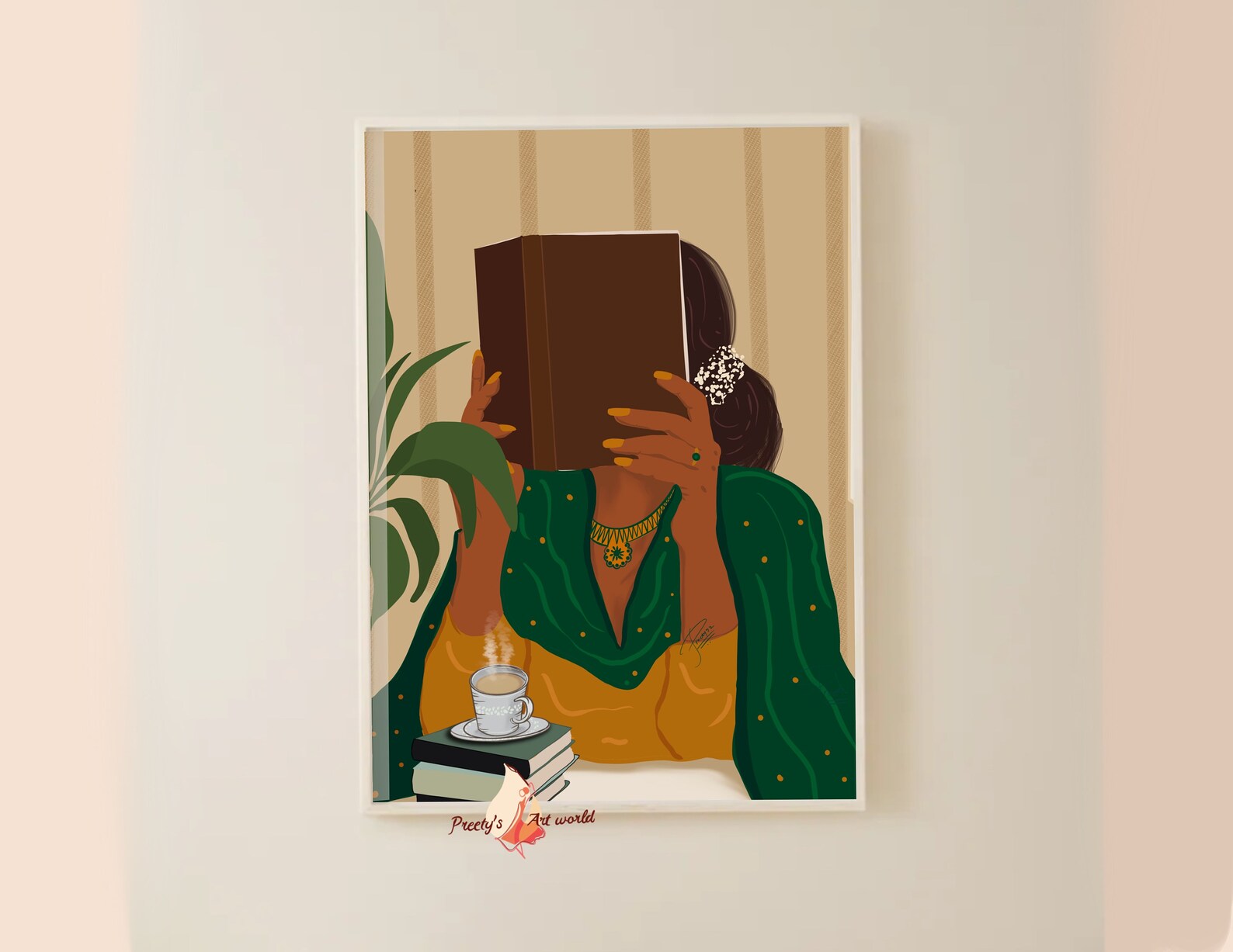 Indian Women in Yellow Suit & Green Chunni Hidden Face Reading Etsy