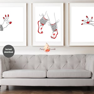 Set of 3 Kathak Dancers Feet Hand Mudra One Line Drawing Poster I Indian Silhouette Wall Art Decor I Minimal One Line Design I Dance Poster