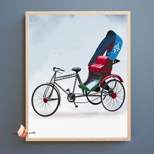 Cycle Rickshaw Poster Art I Indian Wall Decor I Indian Painting I Quirky Indian Art I Travel Exotic Gifts I Nostalgic India Art Series Print image 1