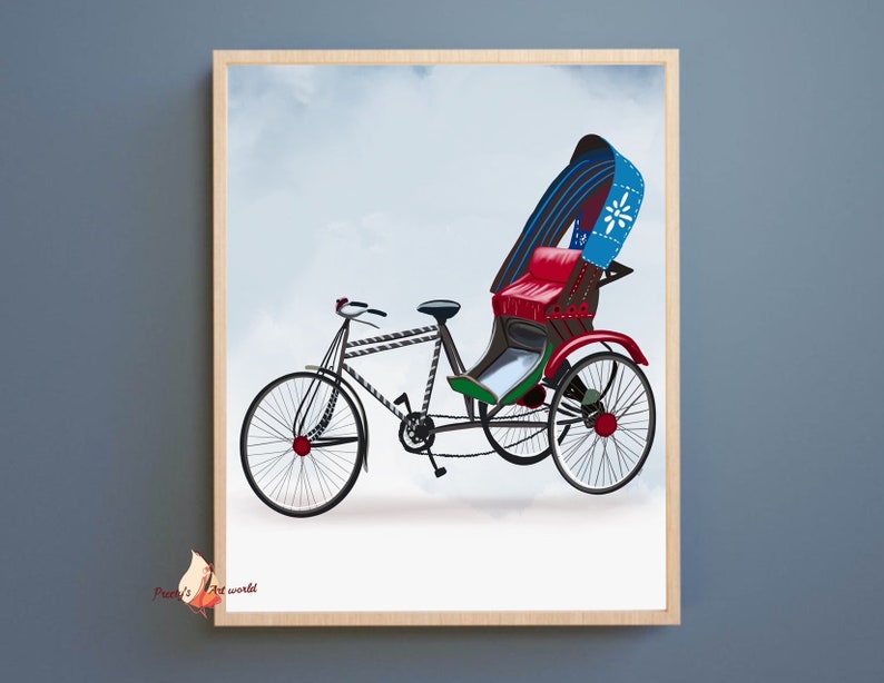 Cycle Rickshaw Poster Art I Indian Wall Decor I Indian Painting I Quirky Indian Art I Travel Exotic Gifts I Nostalgic India Art Series Print image 1