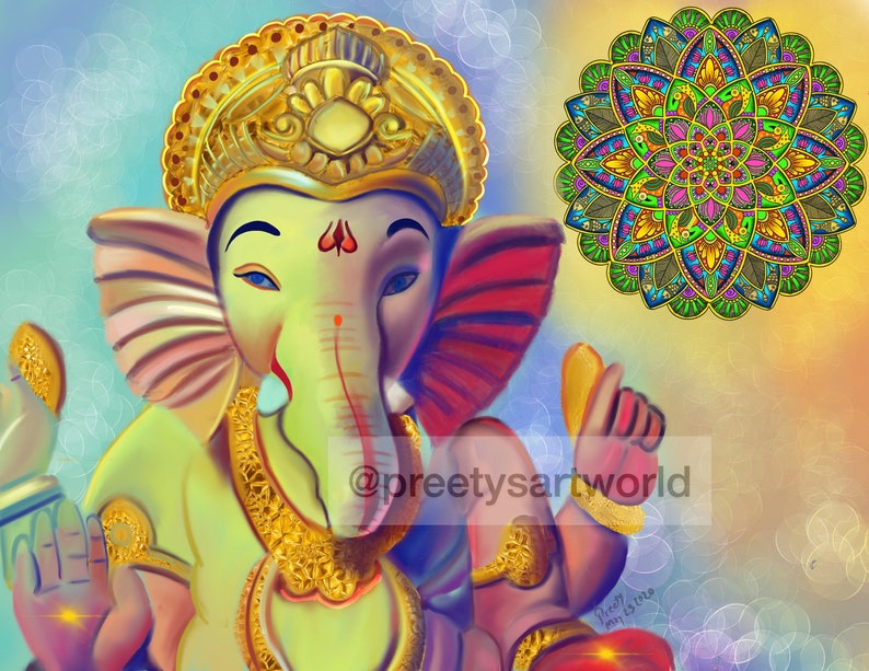 Ganesha Ganpati Ganesh ji Indian God Digital Art Print Digital Download Active