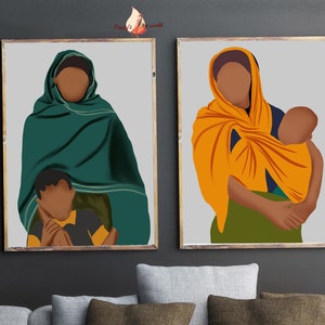 Set of 2 Indian Village Traditional Women Child Printable Wall Art I Abstract Living Room Decor I Ethnic Decor I Contemporary Indian Art