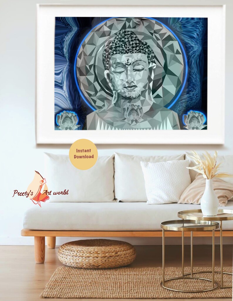 Blue Abstract Buddha Wall Art Painting I I Yoga Meditation Zen Decor I ...