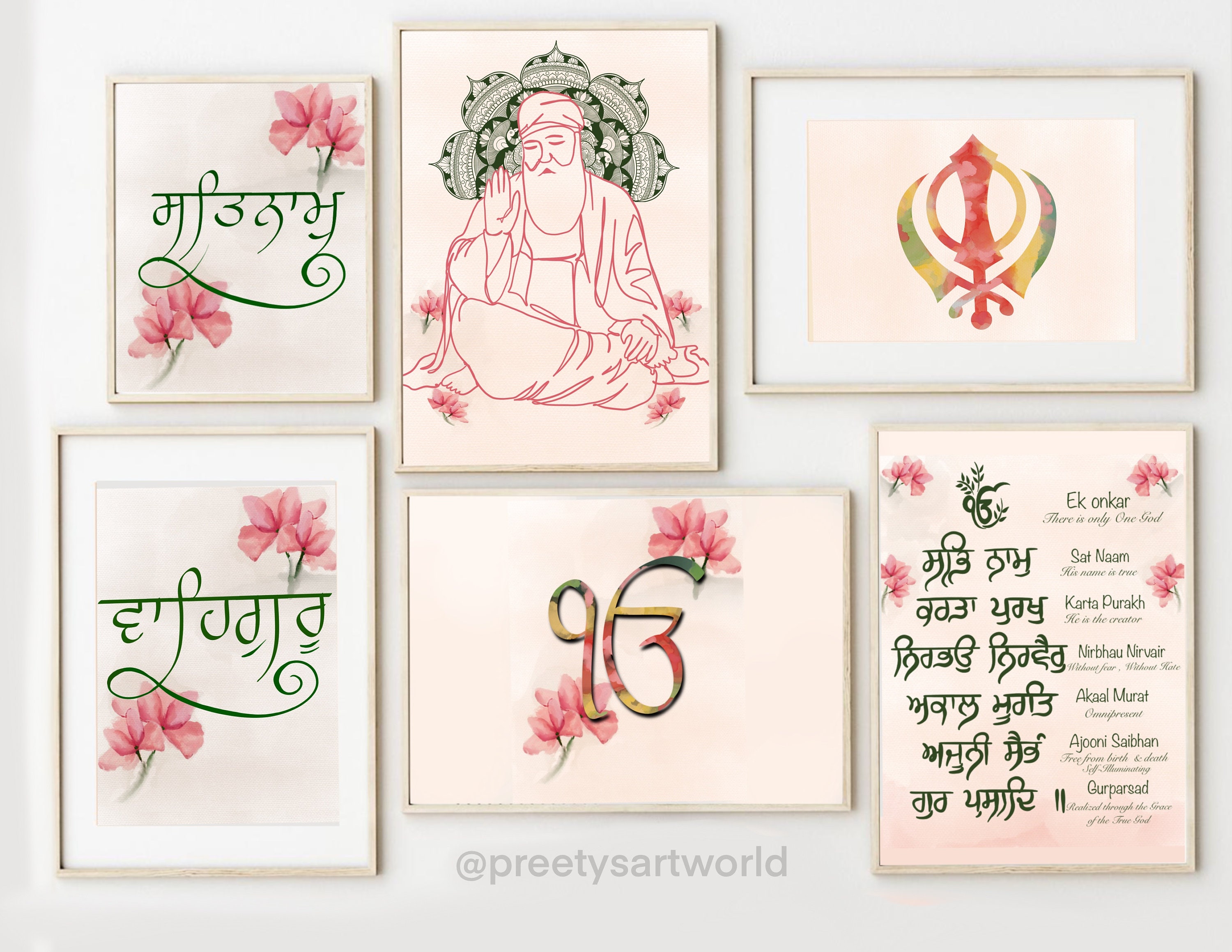 Set Of 6 Punjabi Religious Home Décor I  Sikhi Wall Art I Sikhism Spiritual Poster Prints I Boho Aesthetic Wall Art I Nursery Kids Wall Art
