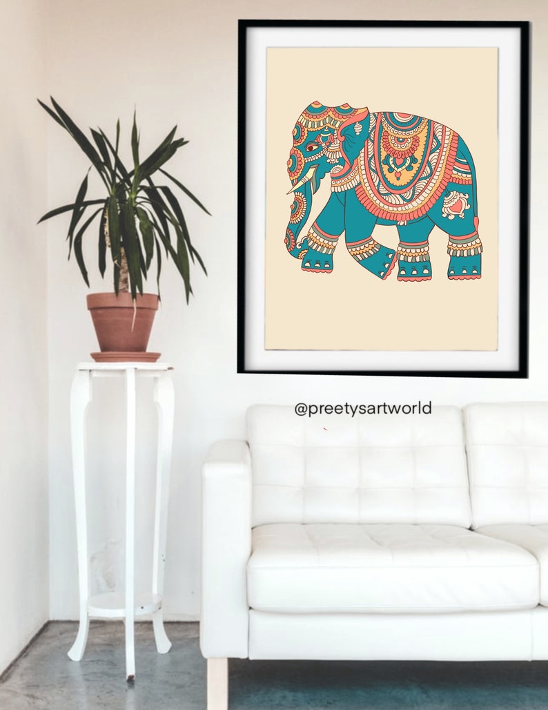 Mughal Royal Indian Elephant Folk Art , Vintage Animal Wall Ethnic Art ...