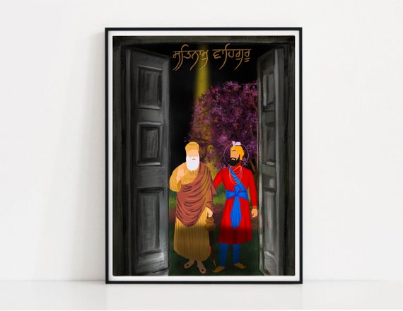 Guru Nanak & Guru Gobind Singh Ji Abstract Punjabi Religious Home Décor I Minimalistic Wall Art I Sikh Wall Art I Sikh Guru Painting