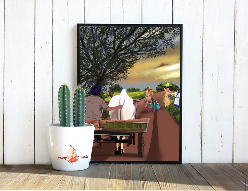 Punjabi Men & Women Working In Fields I Punjabi Village Art I Village Life I Traditional Indian Printable Wall Art I Punjabi wall decor image 7