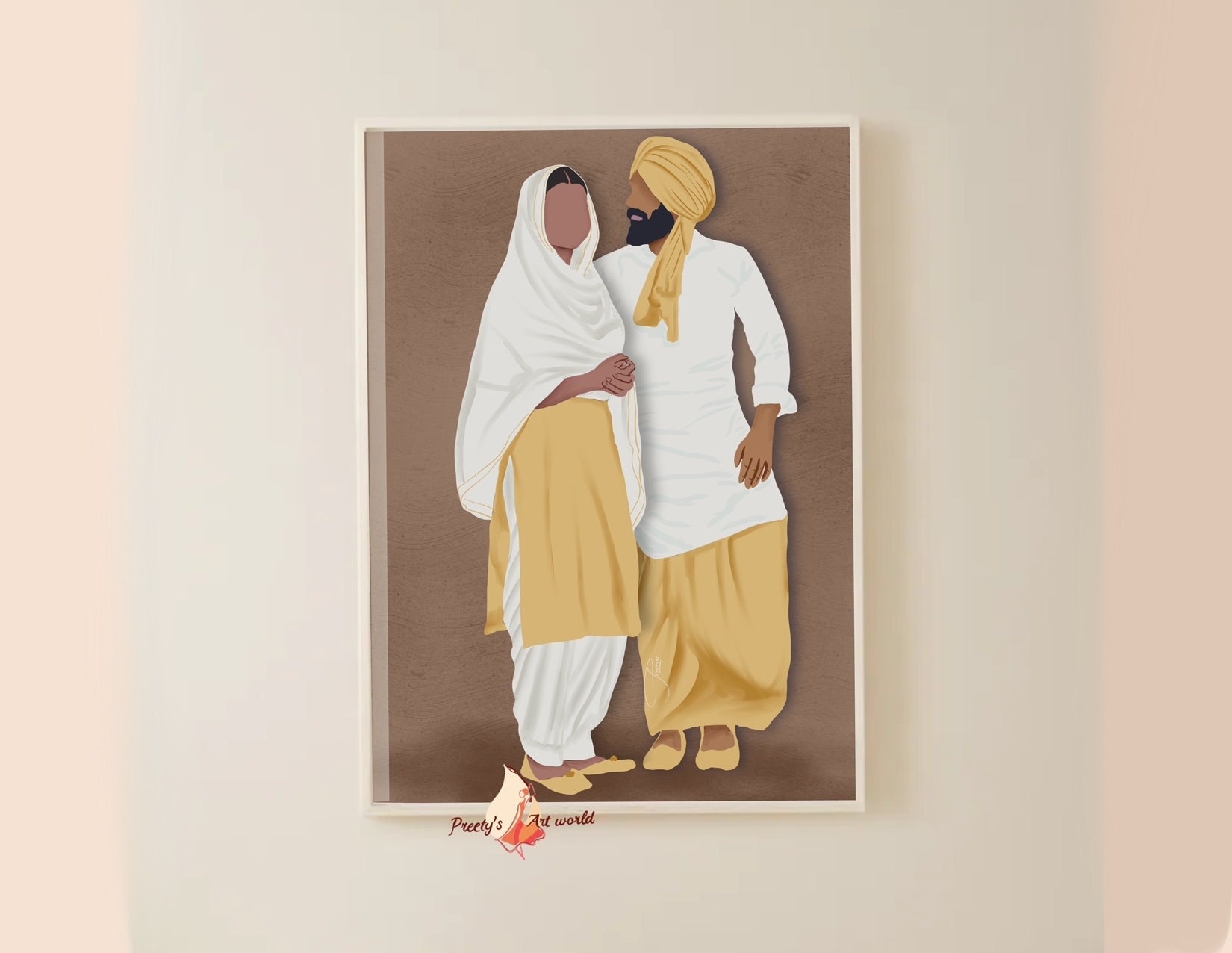 Punjabi Sikh Couple in Traditional Attire Art Poster Print I