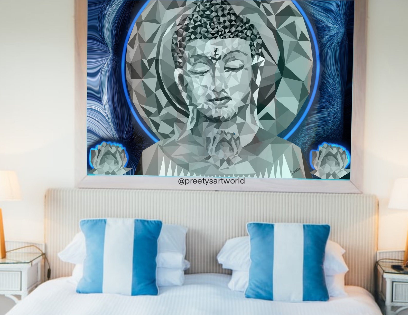 Blue Abstract Buddha Wall Art Painting I I Yoga Meditation Zen Decor I ...