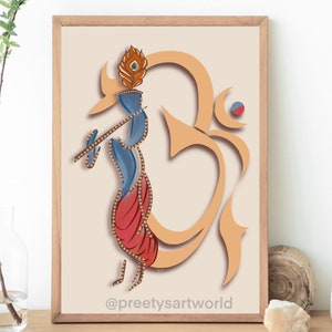 Krishna Om Abstract Art Boho Poster Print I Modern Contemporary I Hindu God Religious Wall Decor I Spiritual Wall Art I Krishna painting