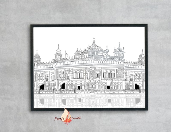 Golden Temple Line Art I Punjabi Wall Art I Harmandir Sahib Gurudwara I Amritsar Golden Temple I Darbar sahib I Golden temple Minimal sketch