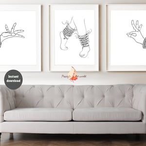 Set di 3 piedi di ballerini Kathak Mudra a una linea Poster di disegno I Silhouette indiana Decorazione da parete I Design minimale a una linea I Poster di danza