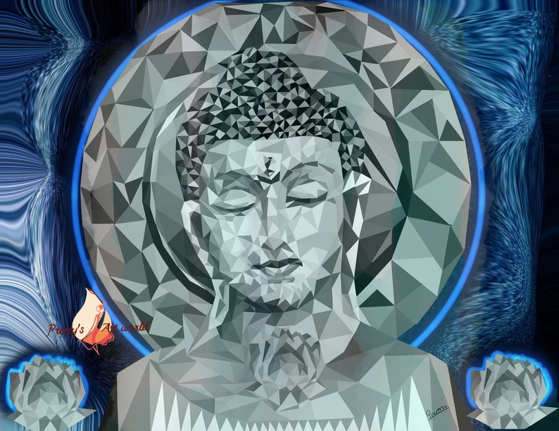 Blue Abstract Buddha Wall Art Painting I I Yoga Meditation Zen Etsy