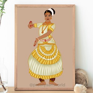 Indian dancer Mohiniyattam Poster Art Print Illustration I  Kerala Dance Indian Art I Classical Dancer gift I  Kerala Indian Home Decor