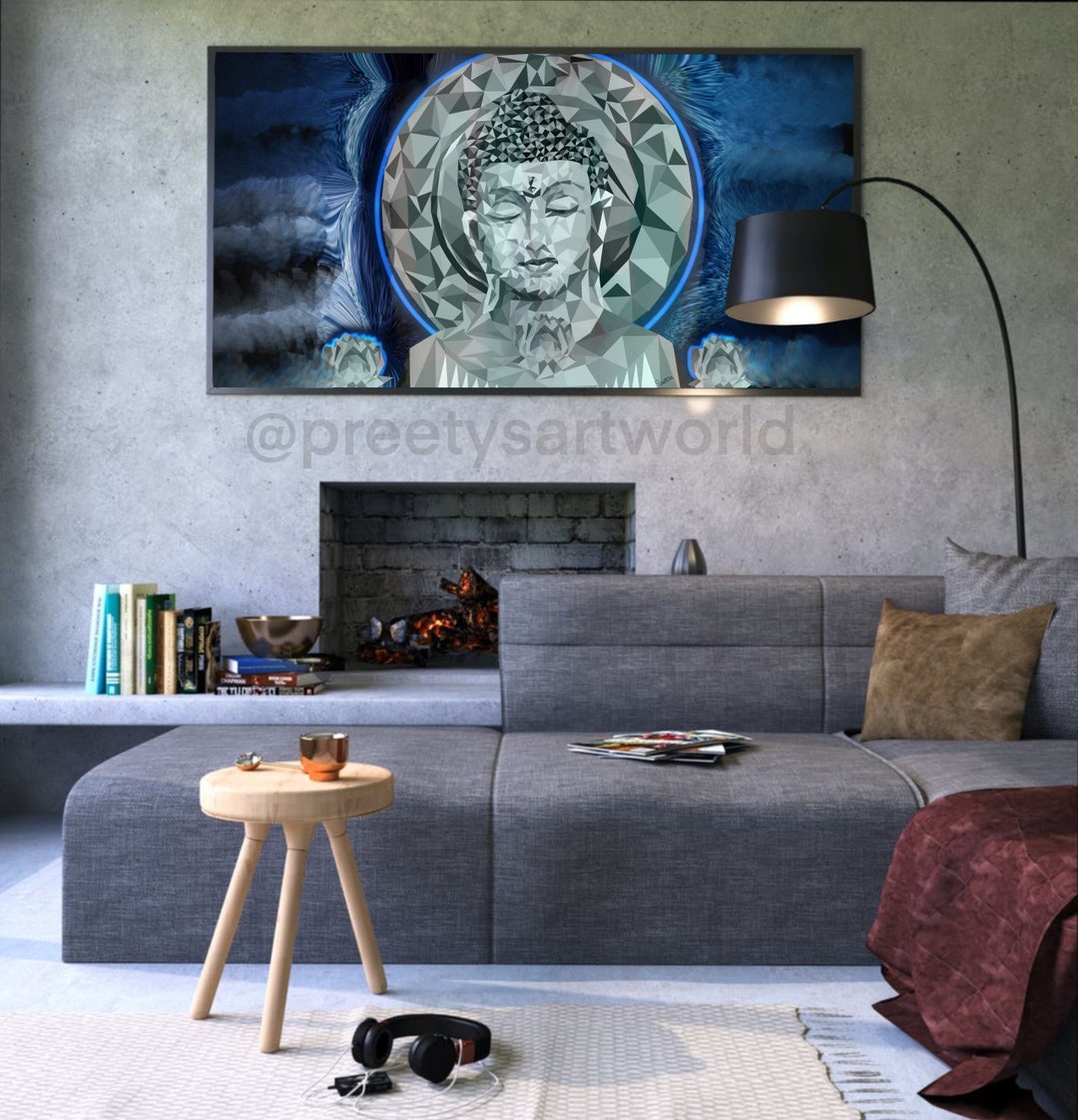 Blue Abstract Buddha Wall Art Painting I I Yoga Meditation Zen Decor I ...