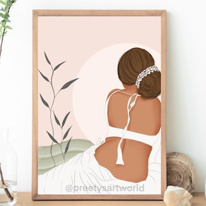 Indian Women In White Saree Backless Blouse Boho Desi Art Poster Print Wall Art  I Mid Century Modern Print I  Indian Wall Decor