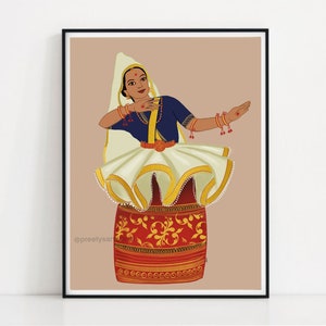 Indian Classical Manipuri Dancer Art Print I Indian Classical Gift I Dancer Art Illustration I Indian Female Dancers Colorful Traditional image 2
